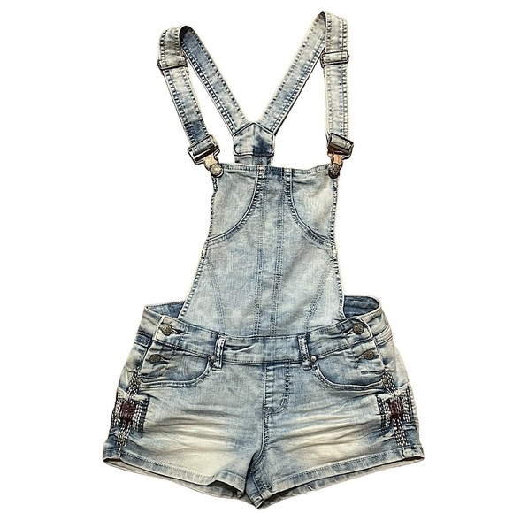 Blue Spice Overalls Embroidered denim shorts Jean - Picture 1 of 7